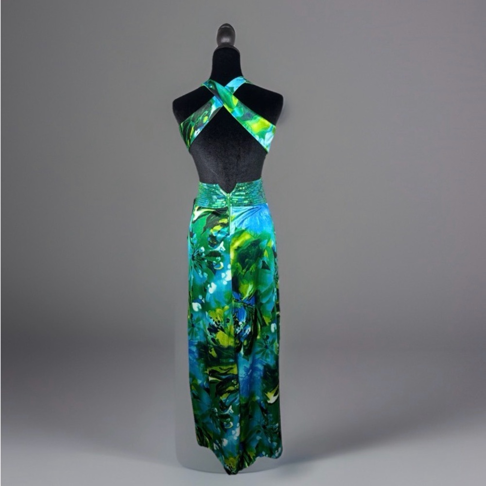 Masquerade Dress Womens 1/2 Green Blue Maxi Floral Gown Whimsy Fairy Prom Y2K - Picture 4 of 15